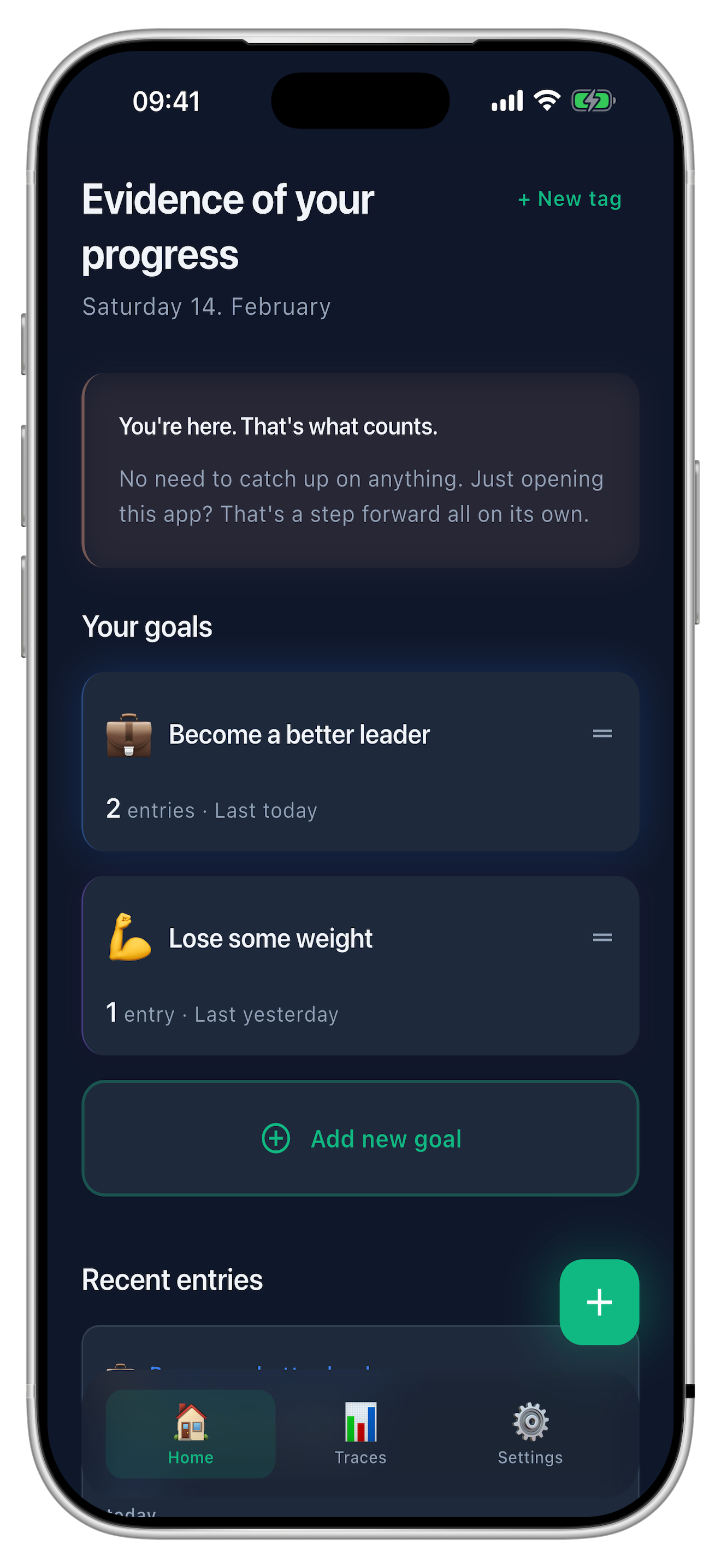 The Traces dashboard showing: You're here. That's what counts.